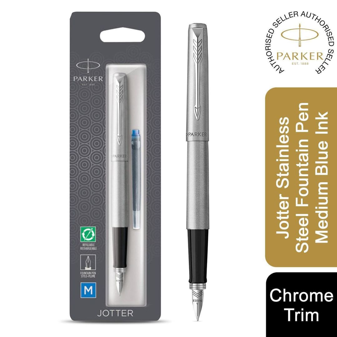 Parker Jotter Medium Nib Original SS Fountain Pen with Gift Box - 6cm - Image 1