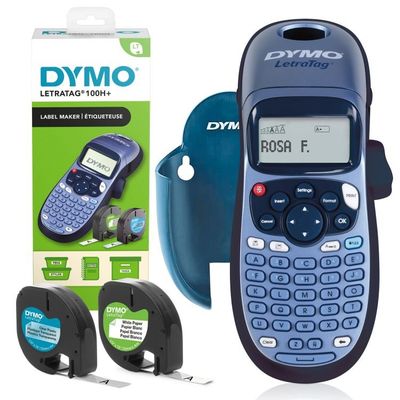 Dymo LetraTag LT-100H+ Label Maker Machine with Wall-holder and Paper & Clear Plastic Label Tape - 2174580