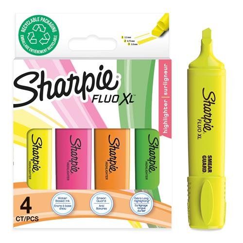 Sharpie Fluo XL Highlighters Chisel Tip Assorted Fluorescent Colours (Pack 4) - 2190473 - Image 1