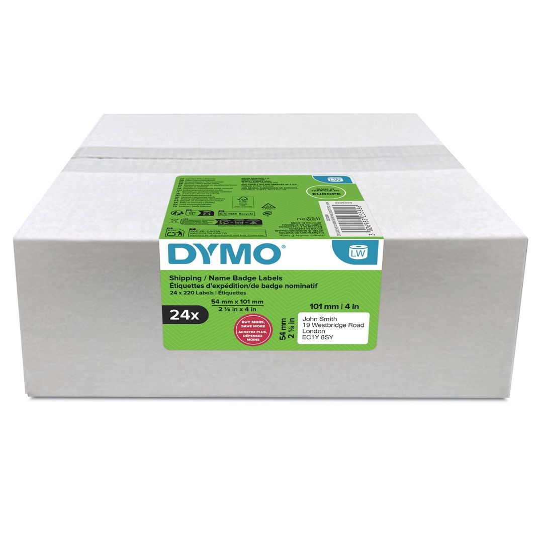 DYMO Authentic LabelWriter Large Shipping Labels/Name Badges | 54mm x 101mm | 24 Rolls of 220 Easy-Peel Labels (5,280 Count) | Self-Adhesive | for LabelWriter Label Makers - Image 1