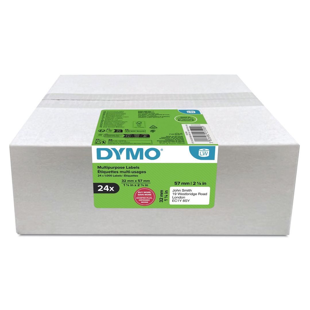 DYMO Authentic LabelWriter Multi-Purpose Labels | 32mm x 57mm | 24 Rolls of 1,000 Easy-Peel Labels (24,000 Count) | Self-Adhesive | for LabelWriter Label Makers - Image 1