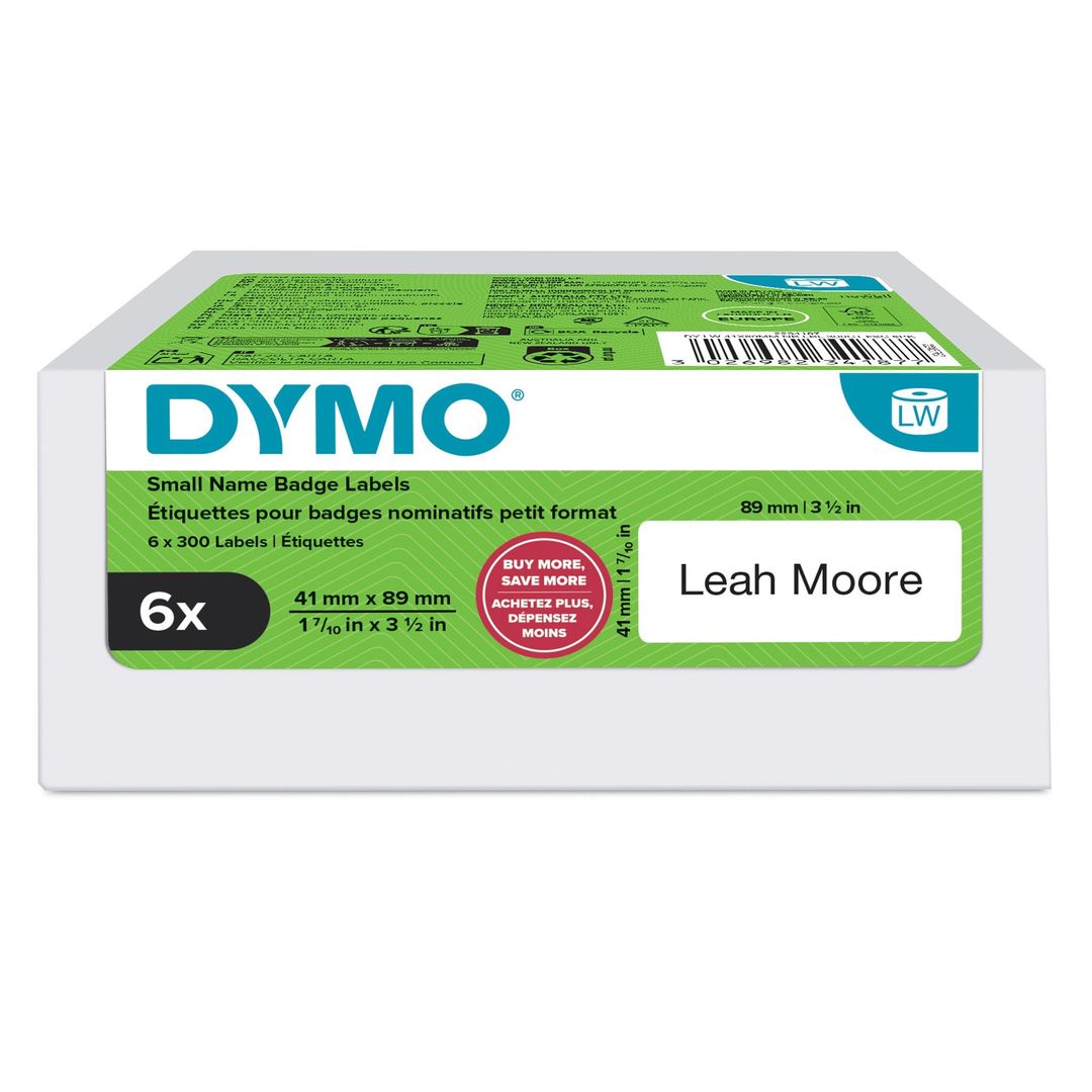 DYMO Authentic LabelWriter Small Name Badge Labels | 41 mm x 89 mm | Self-Adhesive | 6 Rolls of 300 Easy-Peel Labels (1,800 Count) | for LabelWriter Label Makers | Made in Europe - Image 1