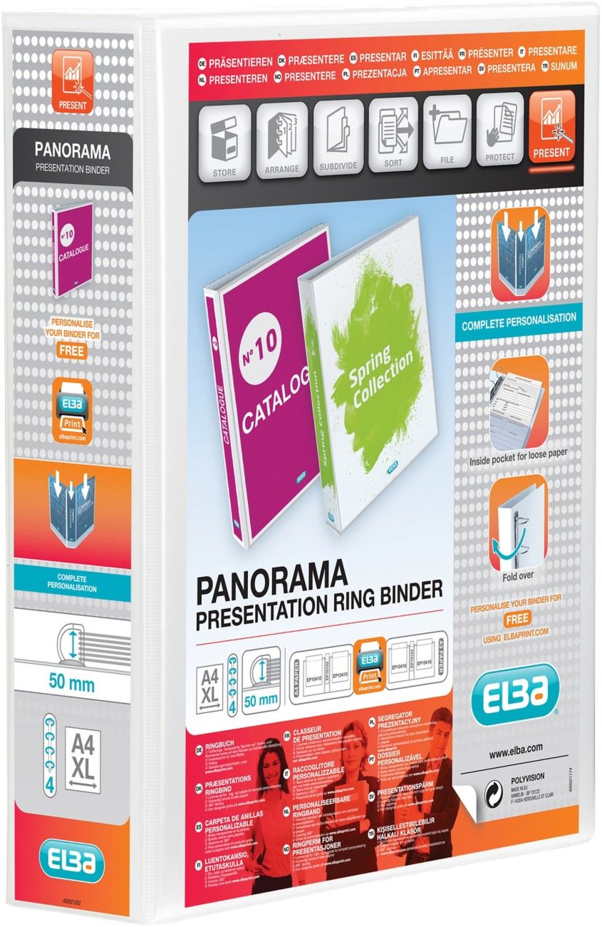 Elba Panorama 50mm 4 D-Ring Presentation Binder A4 White 400001309 - Image 1