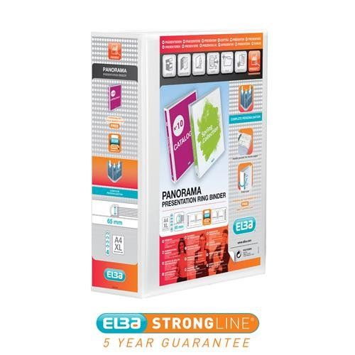 Elba Panorama Presentation Ring Binder Polypropylene 4 D-Ring A4 65mm Rings White (Pack 4) 400008673 - Image 1