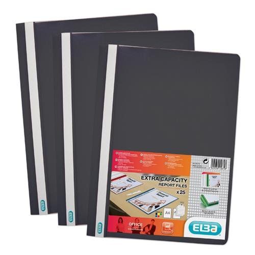 Elba Report File Clear Front Plastic Black (Pack 50) 400055033 - Image 1