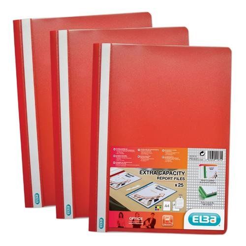 Elba Report File Clear Front Plastic Red Pack 50 400055034 - Image 1