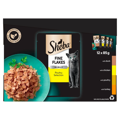 Pack of 12 Sheba Fine Flakes Poultry Jelly