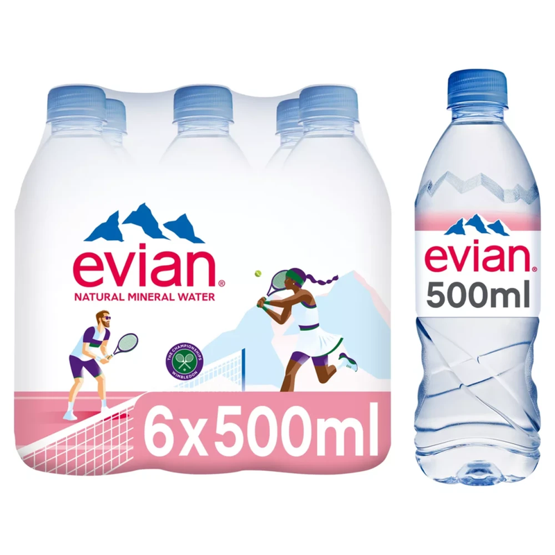 Evian Natural Spring Water Plastic Bottle Multipack, 5 x 6 x 500 ml - Image 1