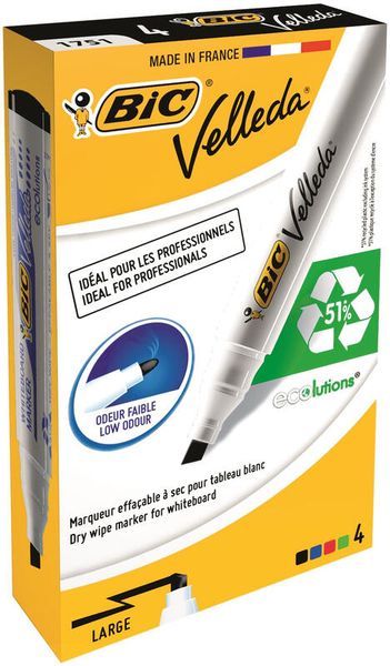 BIC Velleda Whiteboard 1751 marker 4 pc(s) Chisel tip Black. Blue. Gre
