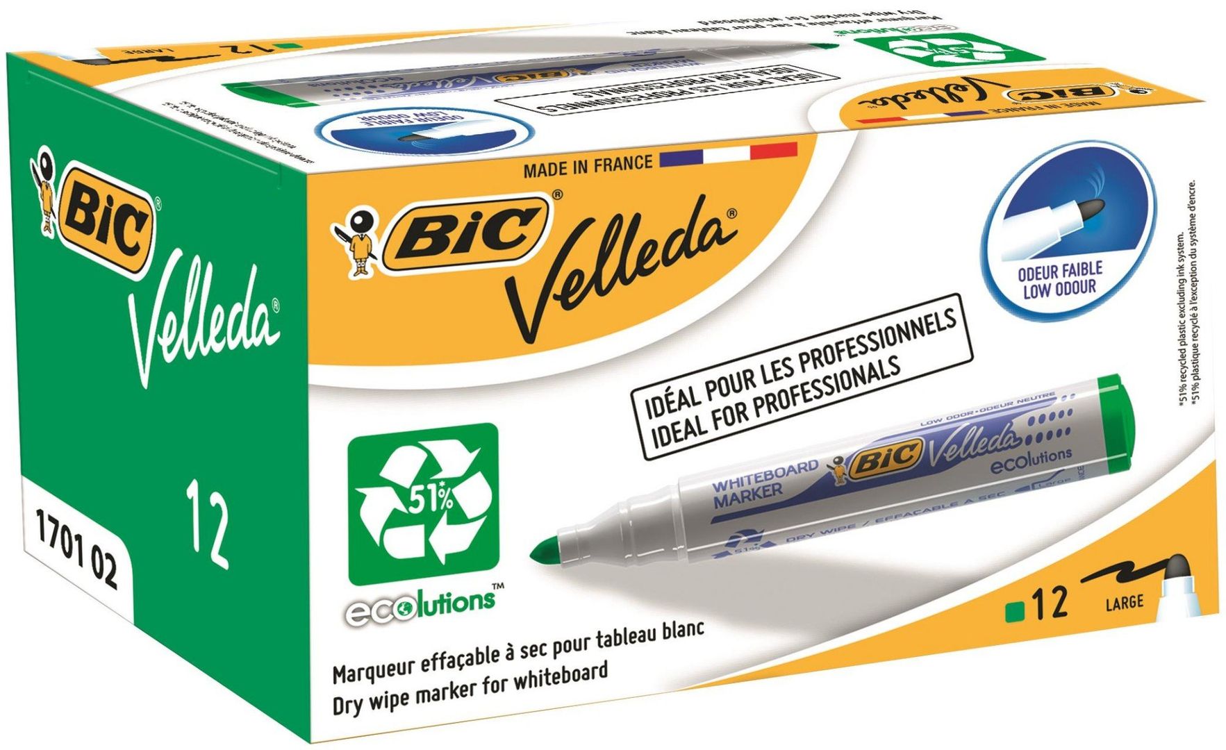 BIC Velleda 1701 Whiteboard Marker Bullet Tip 1.5mm Line Green Pack of - Image 1