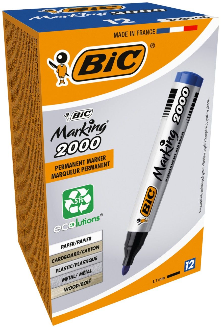 Bic 2000 Permanent Marker Bullet Tip Blue (Pack of 12) 8209143 - Image 1