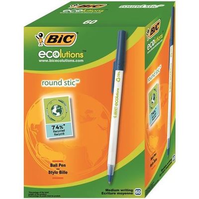 Bic Ecolutions Round Stic Ballpoint Pen Recycled 1Mm Tip 0.32Mm Line Blue (Pack 60) - 8932402