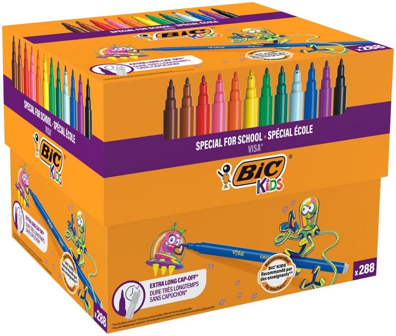 BIC Kids Visa Felt Tip Colouring Pens Assorted Colours Pack of 288 - Image 1