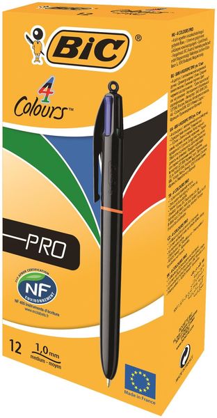 BIC 4 Colours Black Barrel Pro Ball Pen Pack of 12