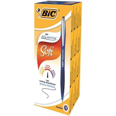 BIC Atlantis Soft Blue Clip-on retractable ballpoint pen Medium 12 pc(s)