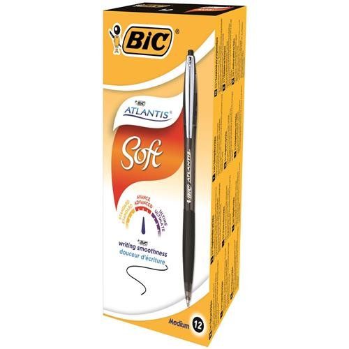 BIC Atlantis Soft Black Clip-on retractable ballpoint pen Medium 12 pc - Image 1