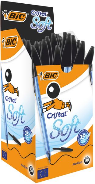 BIC Cristal Soft Black Stick ballpoint pen Medium 50 pc(s)