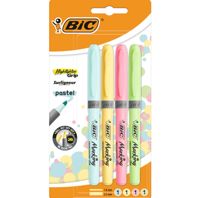 BIC Highlighter Grip Pastel marker 4 pc(s) Chisel tip Blue. Green. Pin - Thumbnail 4