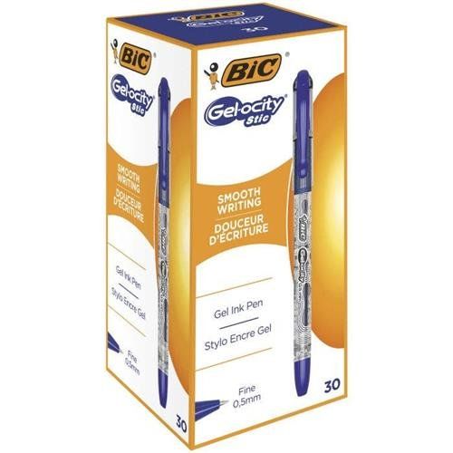 BIC Gel-ocity Stic Gel Rollerball Pen 0.5mm Line Blue (Pack 30) - CEL1 - Image 1