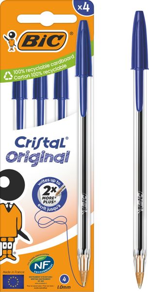 BIC Cristal Original Blue Stick ballpoint pen Medium 4 pc(s)