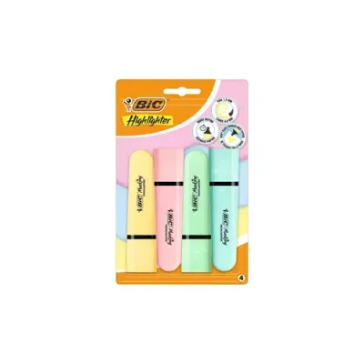 Bic Tank Highlighters Chisel Tip 1.2mm Pastel Yellow Pink Green &amp; Blue Colours (Pack 4) - 517953 - Thumbnail 2