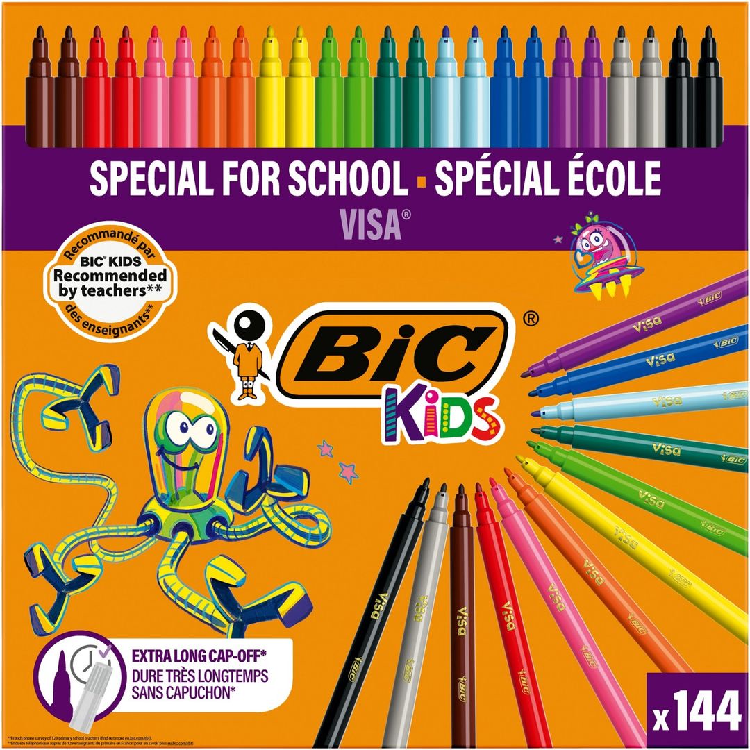 Bic Kids Visa Felt Tip Pens Fine Tip Assorted (Pack of 144) 887838 - Image 1
