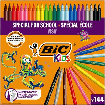 Bic Kids Visa Felt Tip Pens Fine Tip Assorted (Pack of 144) 887838