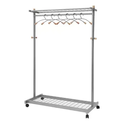 Alba Lux Mobile Garment Rack Silver Grey and Wood - Supplied with 6 Ha - Thumbnail 2