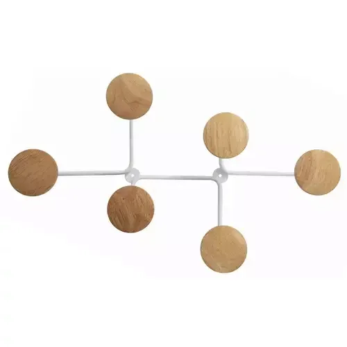 Alba Contemporary Wall Coat Hook 6 Pegs White/Light Wood - PMSIX BC - Image 1