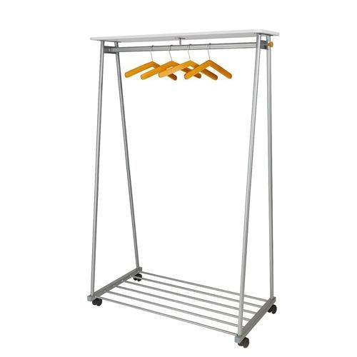 Alba Oslo Mobile Garment Rack Silver Grey and White Wood - Supplied With 6 Hangers - PMOSLO - Image 1