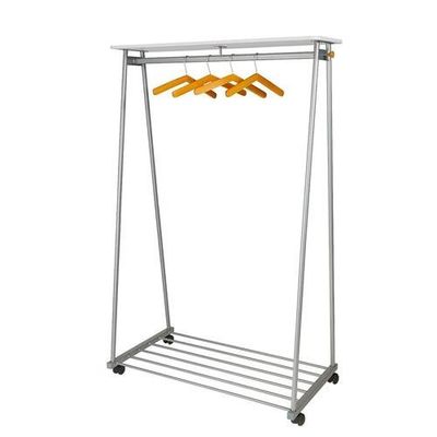 Alba Oslo Mobile Garment Rack Silver Grey and White Wood - Supplied With 6 Hangers - PMOSLO