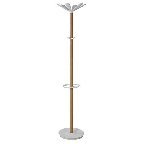 Alba Wooden Coat Stand With 6 Pegs and 4 Mini Pegs Light Wood and Whit - Image 1