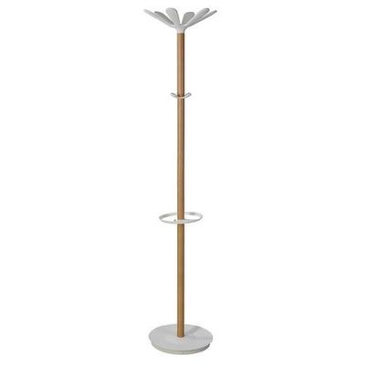 Alba Wooden Coat Stand With 6 Pegs and 4 Mini Pegs Light Wood and Whit