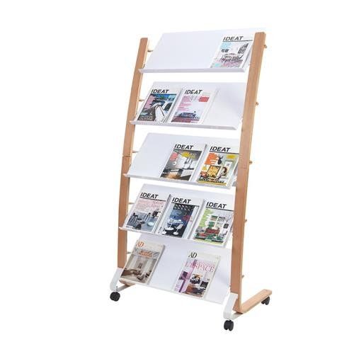 Alba Mobile Wooden Floor Stand 5 x 3 Compartments A4 Format Literature Display H1650 x W860 x D520mm Light Wood/White - DD5GMW BC - Image 1