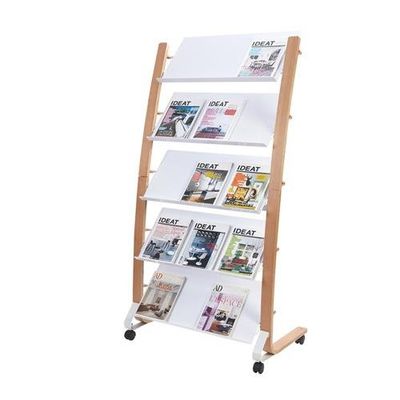 Alba Mobile Wooden Floor Stand 5 x 3 Compartments A4 Format Literature Display H1650 x W860 x D520mm Light Wood/White - DD5GMW BC