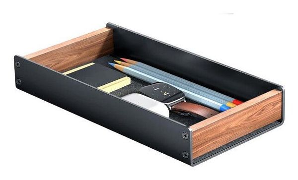 Alba Black aluminium and wood desk tray