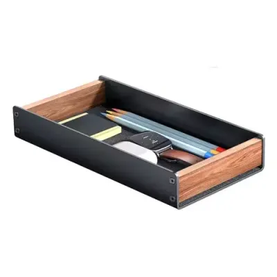 Alba Black aluminium and wood desk tray - Thumbnail 2
