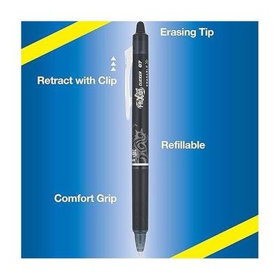 Pilot Frixion Clicker Erasable Gel Rollerball Pen 0.7mm Tip 0.35mm Line Black Greenpack (Pack 12 + 12 Refills) - WLT435853