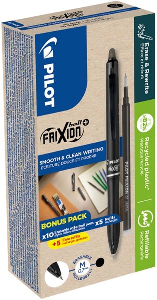 Pilot Greenpack Frixion Ball+ Erasable Black Pen & Refills (Pack 10 Pens + 10 Refills) - WLT448020