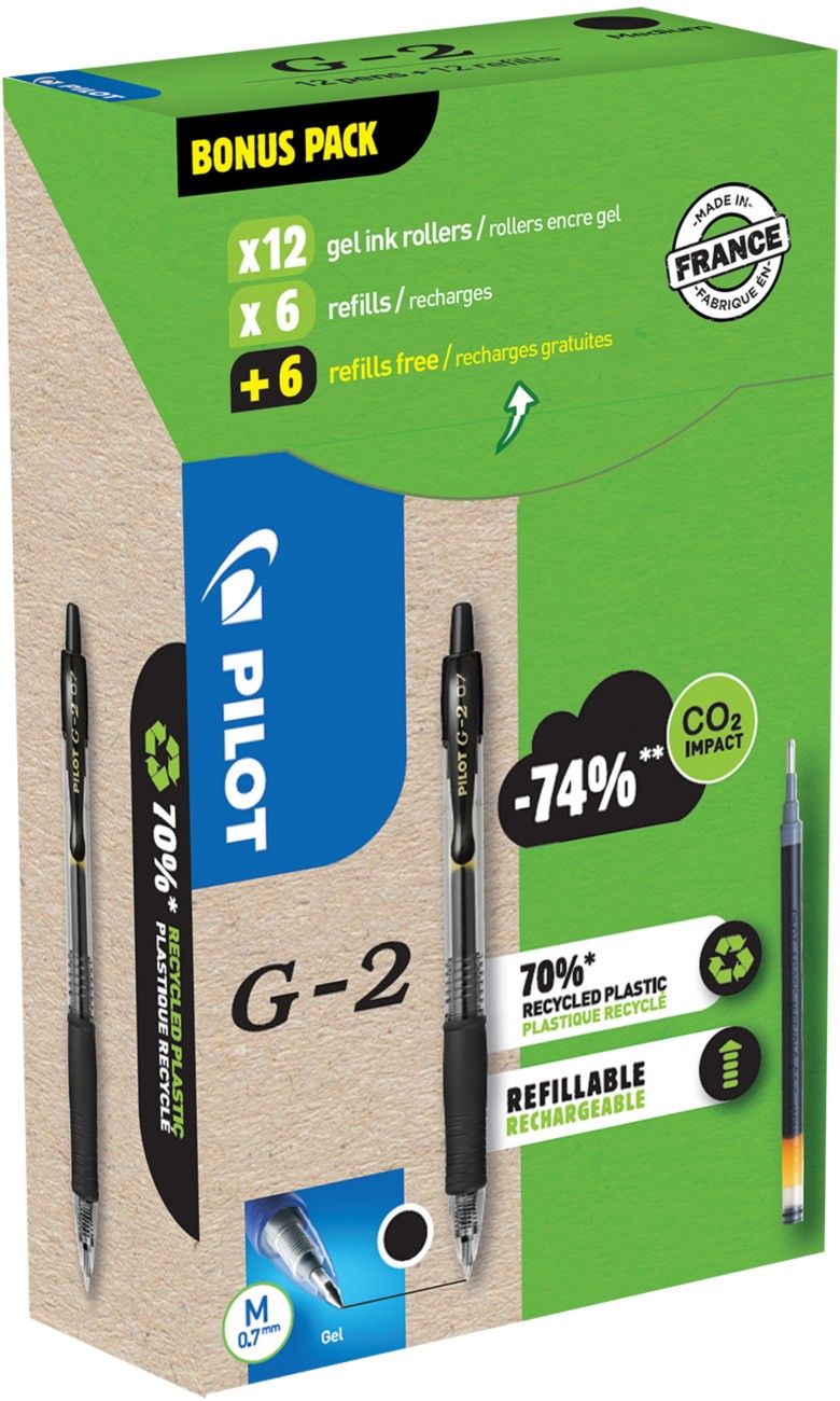 Pilot G-2 GREEN PACK Retractable gel pen Medium Black 12 pc(s) - Image 1