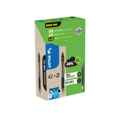 Pilot G-2 GREEN PACK Retractable gel pen Medium Black 12 pc(s) - Thumbnail 2
