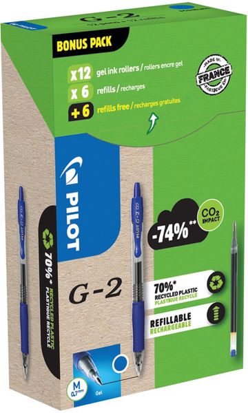 Pilot G-2 GREEN PACK Retractable gel pen Medium Blue 12 pc(s)