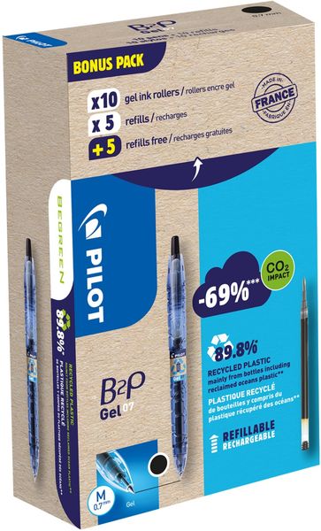 Pilot B2P BLK 10 PENS+10 RFLS PK20