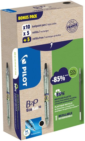 Pilot B2P Ecoball Black Clip-on retractable ballpoint pen Medium 1 pc(s)