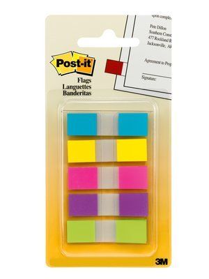 Post-It Flags Assorted Bright Colors 1/2 in Wide 100/On-the-Go Dispenser self adhesive flags 100 sheets - Image 1