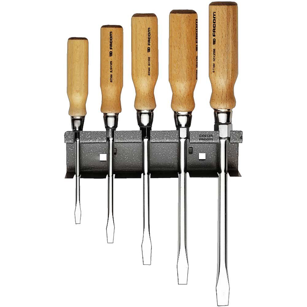 Facom 5 Piece Wooden Handle Slotted Screwdriver Set - Image 1