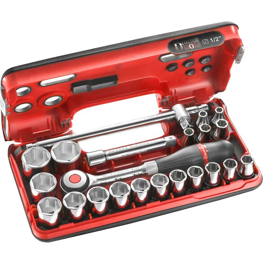 Facom 22 Piece 1/2" Drive Socket Set Metric in Detection Box 1/2" - Image 1