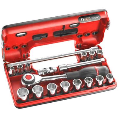 Facom 18 Piece 3/8" Drive Hex Socket Set Metric in Detection Box 3/8"