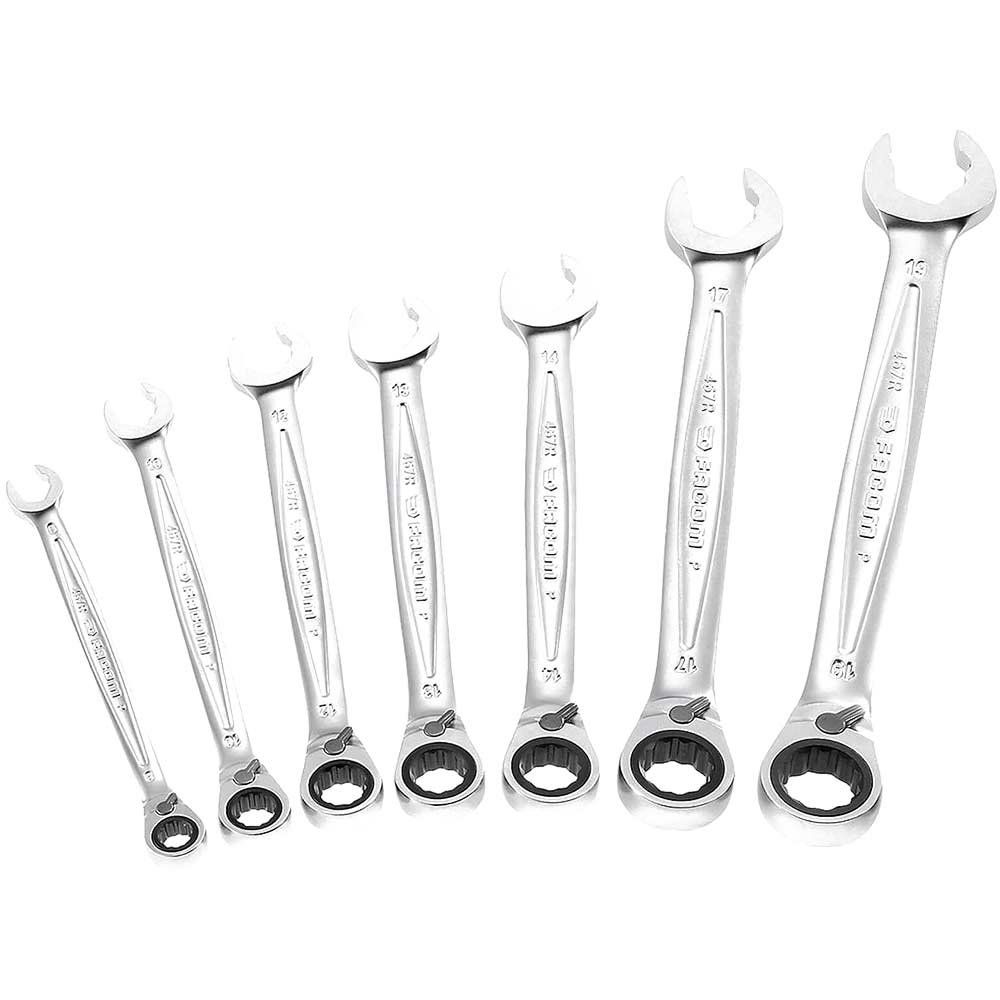 Facom 467R 7 Piece Ratchet Combination Spanner Set - Image 1