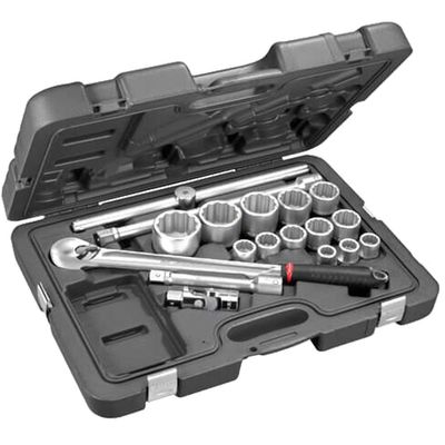 Facom 18 Piece 3/4" Drive Dust Proof Ratchet and Bi Hex Socket Set Metric 3/4"
